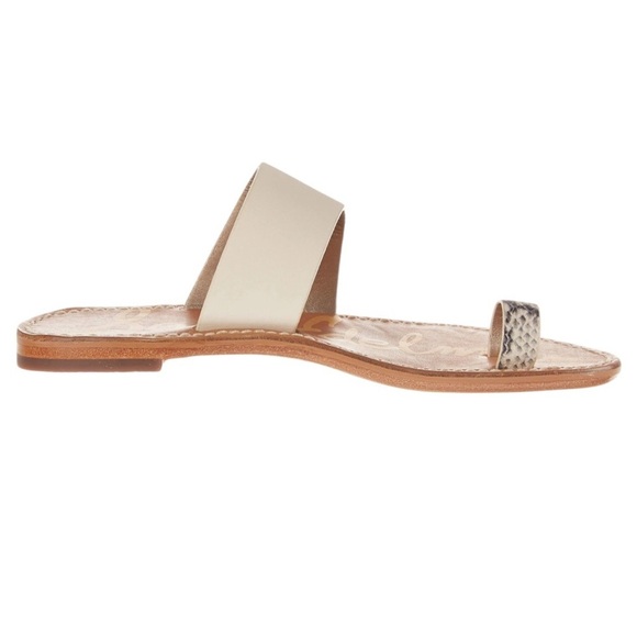 Sam Edelman Maxy Modern Ivory Leather Slide Sandal Snake Skin Toe Loop Size 7.5 - Picture 4 of 9